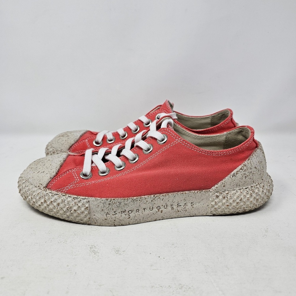 ASPORTUGUESAS Shoes Womens Size 6.5 Red Canvas Lace Up Cork Sole 37 Sneakers